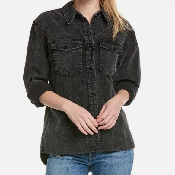 New With Tags ALLSAINTS Women’s Phoebe Cotton Corduroy Shirt In Washed Black - Picture 8 of 10